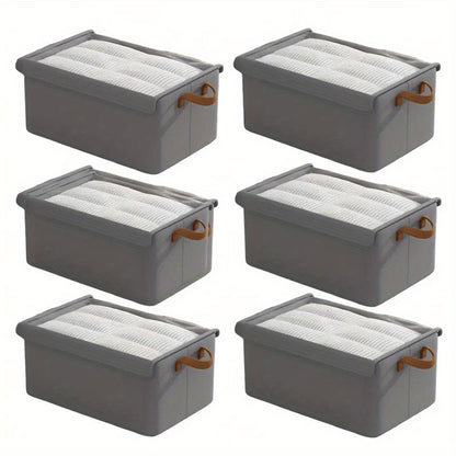 Foldable Clothes Storage Box with Transparent Lid 6-Pack, Stackable Wardrobe Organizer Bins with Steel Frame & Handles, Collapsible Fabric Closet Storage Boxes for Clothing Blankets Sundries, Green Beige Gray