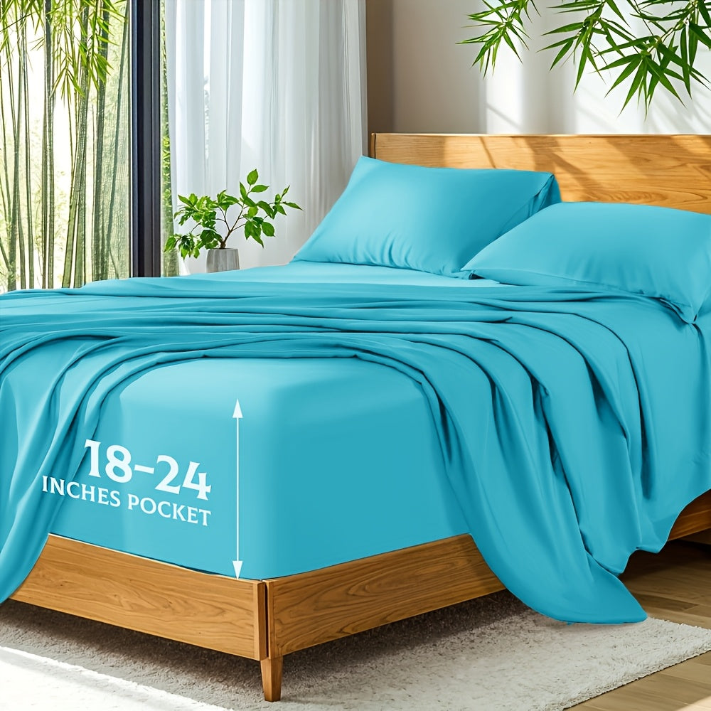 Bamboo Bed Sheets Set Twin Full Queen King – Cooling Breathable Viscose Fitted Sheet for Hot Sleepers Hotel Luxury Deep Pocket Bedding 13 Colors Available