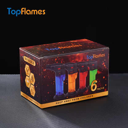 Butane Torch Lighter 6pcs Big Jet Flame Refillable & Adjustable Mini Blow Torch - Gift Box Set for Camping, Grill, BBQ, Culinary, Soldering & Welding | Butane Not Included