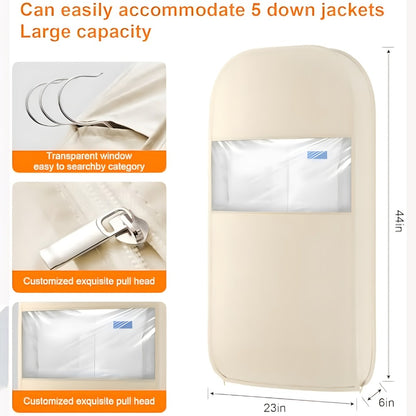 Hanging Garment Bag with Compression Zipper Space Saving Dustproof Clothes Storage Bag with Self Compression Zip Technology for Suits Dresses Coats Closet Wardrobe Organization Beige