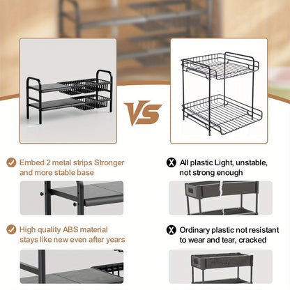 Expandable Under Sink Organizer 2-Tier Cabinet Shelf with 5 Removable Panels & 5 Baskets, Adjustable Under Sink Storage Rack for Kitchen Bathroom Cabinet Organization