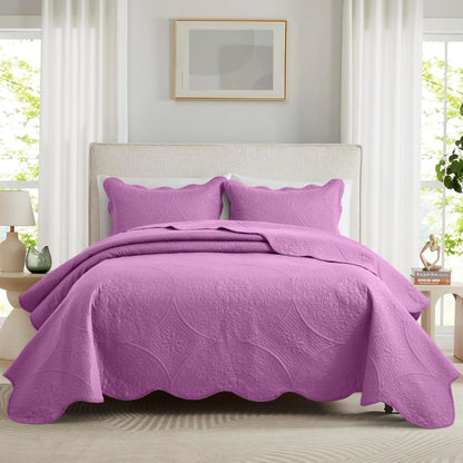Quilted Bedspread Set 3 Piece – Soft Floral Coverlet with Pillow Shams, Lightweight Breathable Quilt for Bedroom & Guest Room, All Season Bed Cover