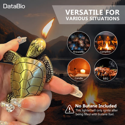 Turtle Lighter Refillable Soft Flame - Creative Novelty Butane Lighter with Adjustable Flame, Aluminum Alloy Shell, Desktop Portable Design, Cool Gift for Men, Birthday Holiday Gift, Golden & Bronze