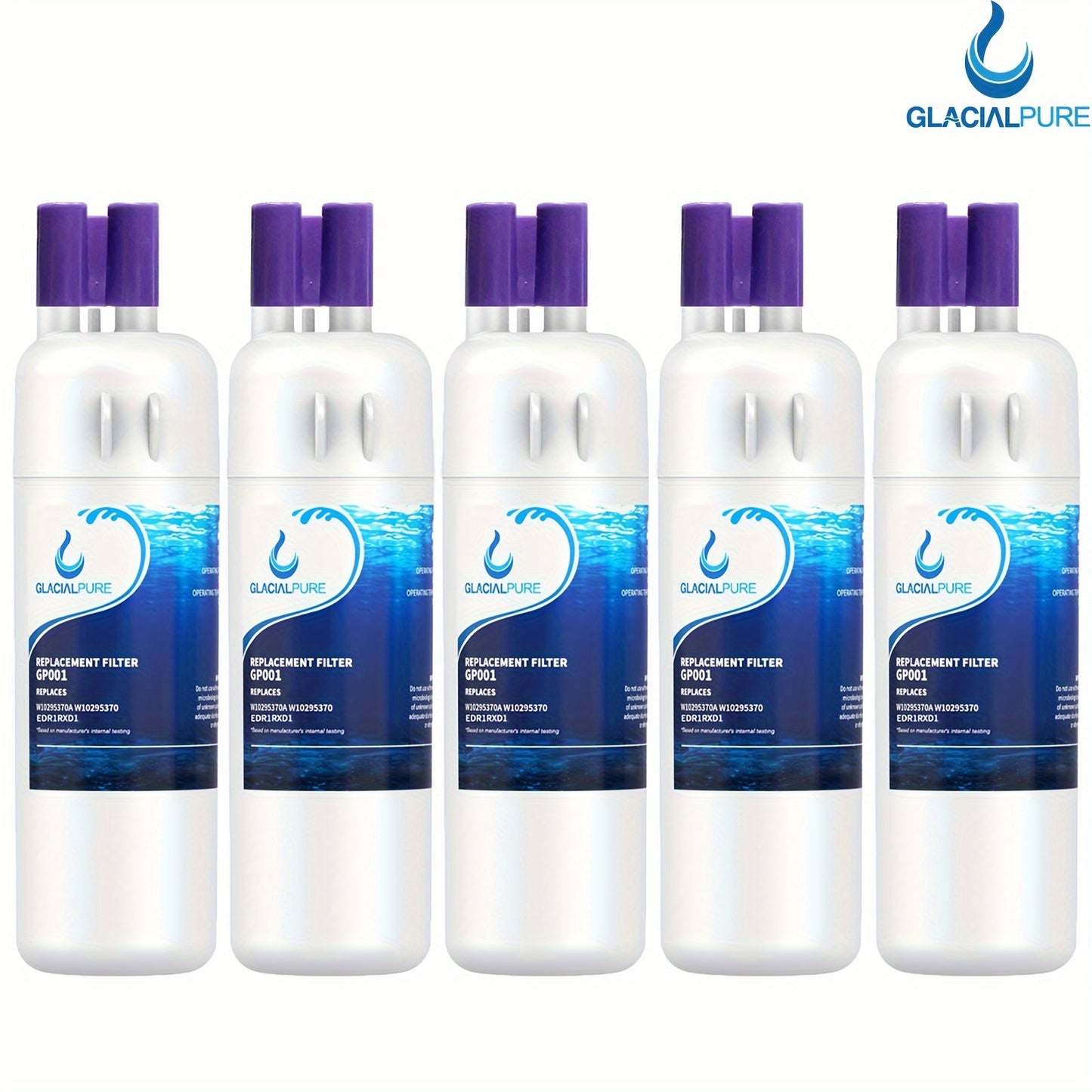 Refrigerator Water Filter 5-Pack Compatible with GlacialPure GP001 EDR1RXD1 W10295370 WHR1RXD1 KAD1RXD1 P8RFWB2L P4RFWB P5WB2L – Replacement Filter for Whirlpool Kenmore KitchenAid Maytag Amana