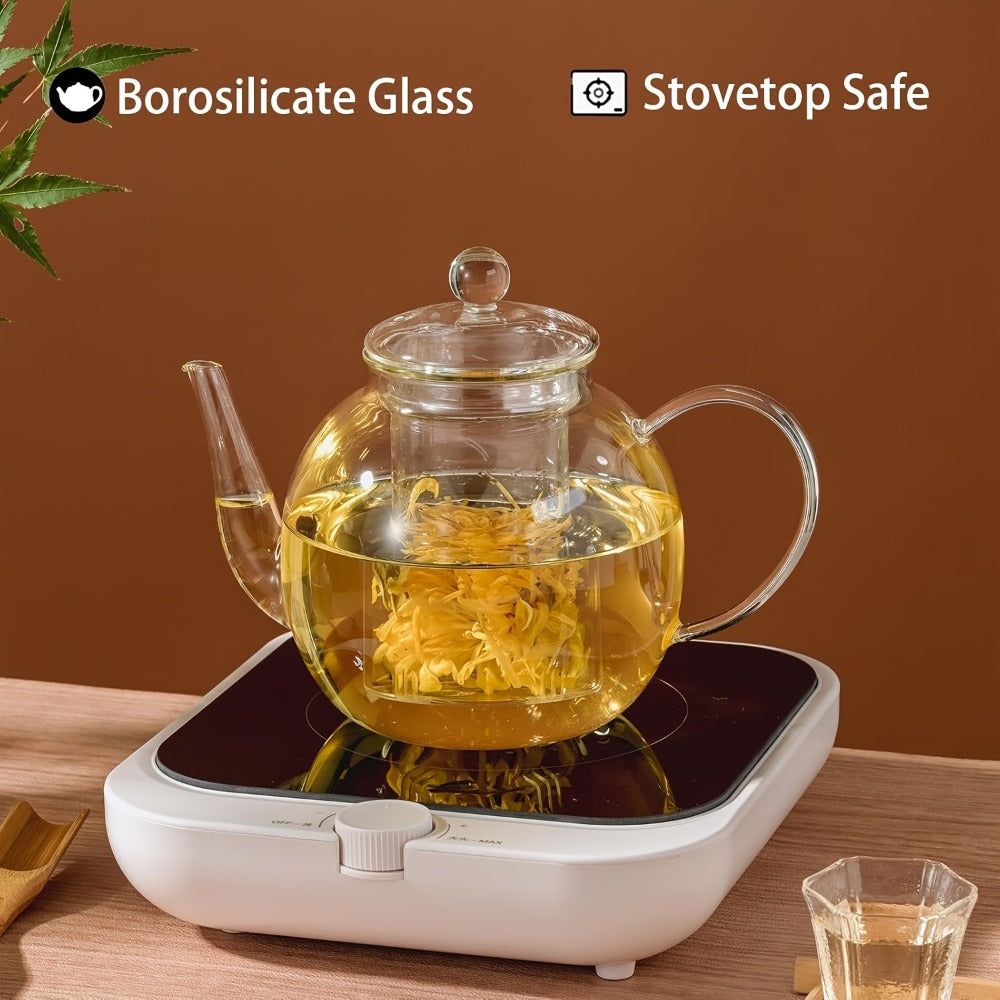 Glass Teapot with Removable Infuser 51oz Borosilicate Clear Tea Kettle Stovetop Safe for Loose Leaf Blooming Herbal & Flower Tea – 1530ml Tea Pot with Optional Teacup Set