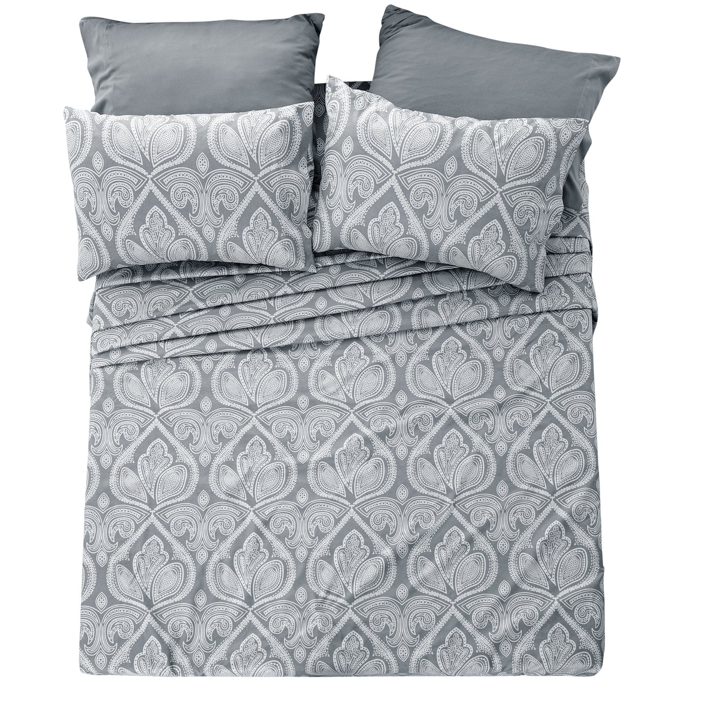 Paisley Bed Sheet Set 6-Piece Soft Brushed Microfiber Deep Pocket Fitted Sheet Wrinkle Free All-Season Comfort