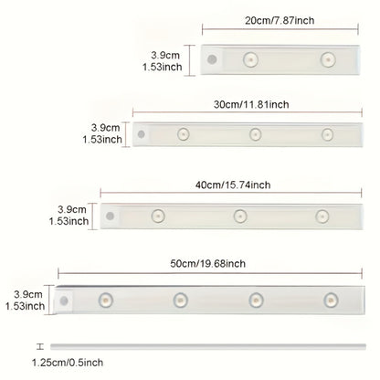 LED Sensor Strip Light USB Rechargeable – 3-Color Dimmable Motion Sensing Wireless Night Light for Kitchen, Wardrobe, Cabinet, Shoe Cabinet & Bedroom (20cm / 30cm / 40cm / 50cm)