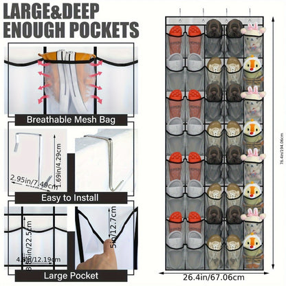 Over Door Shoe Organizer 40 Pockets - Heavy Duty Fabric Mesh Hanging Storage with Slip Hooks for Shoes, Cruise Ship Essentials, Closet, Utility Room & Locker - Space Saving Wall Door Organizer