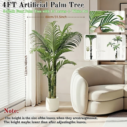 Artificial Palm Tree Fake Indoor Plant – 4/5/6FT Faux Tropical Areca Palm with Realistic Leaves, Planter Options, for Living Room Bedroom Office Patio Home Decor