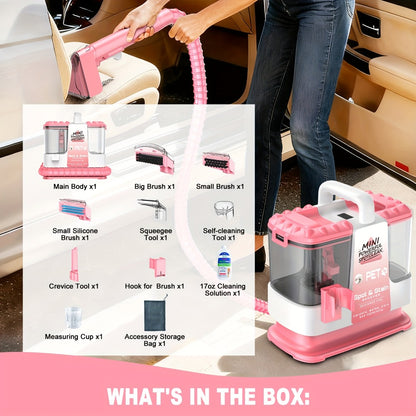 Portable Carpet Cleaner 25Kpa Upholstery Cleaner Machine with Dual Brush Heads Self-Cleaning Pet Stain Remover for Sofa Couch Car Seat Rug Mattress Spot Cleaner