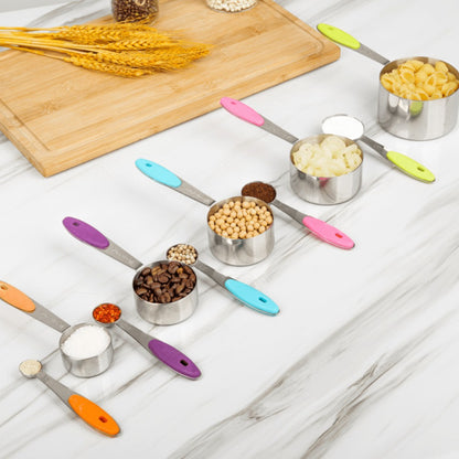 Measuring Cups and Spoons Set 10-Piece Stainless Steel with Silicone Handle – Precise Baking & Cooking Measurement Tools | Dishwasher Safe | Christmas Kitchen Gift