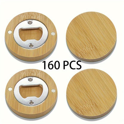 Bamboo Magnetic Bottle Opener Bulk 20 40 80 160 Pack - Round Fridge Magnet Blank Bottle Opener for Wedding Favors Party Gifts Kitchen Decor | Customizable DIY Guest Favors Bridal Shower