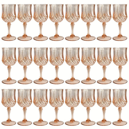 Plastic Wine Glasses 24 Pack – Colorful Shatterproof Goblets for Parties, Weddings & Events – Reusable Vintage-Style Stemmed Cups – Lightweight Bulk Drinkware in Pink, Gold, Blue, Rose Gold & Green