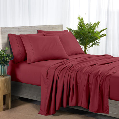 Bamboo Blend 6-Piece Sheet Set – 2000 Thread Count SnugGrip Fitted Sheet 16" Deep Pocket Soft Wrinkle Resistant Twin Full Queen King Cal King
