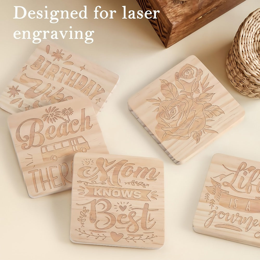 Unfinished Wood Coaster Blanks 4 Inch Round Square DIY Craft Supplies for Painting Engraving Burning with Non-Slip Felt Stickers Handmade Gift Home Decor Christmas Halloween Wedding