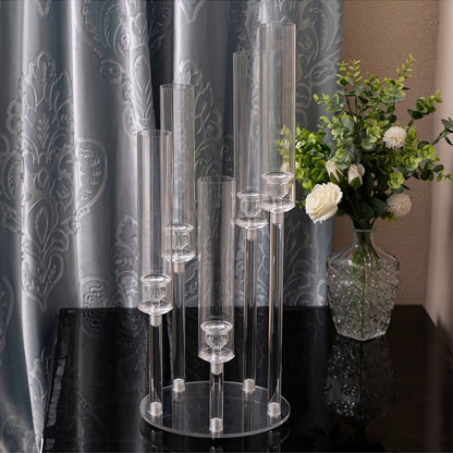 Acrylic Candelabra Candle Holder – Clear Crystal 5-Arm & 6-Arm Taper Candlestick Holders for Wedding Centerpiece, Dining Table, Party & Anniversary Decor