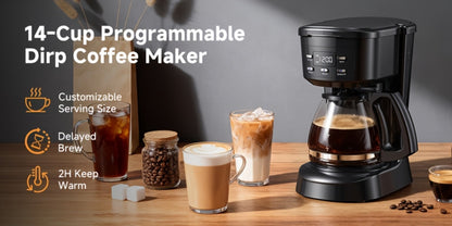 5-Cup Programmable Digital Coffee Maker – Auto Brew, Sneak-A-Cup Anti-Drip, Washable Basket Filter, Keep-Hot Plate & Water Level Window, Drip Coffee Machine for Home & Office – Black, White