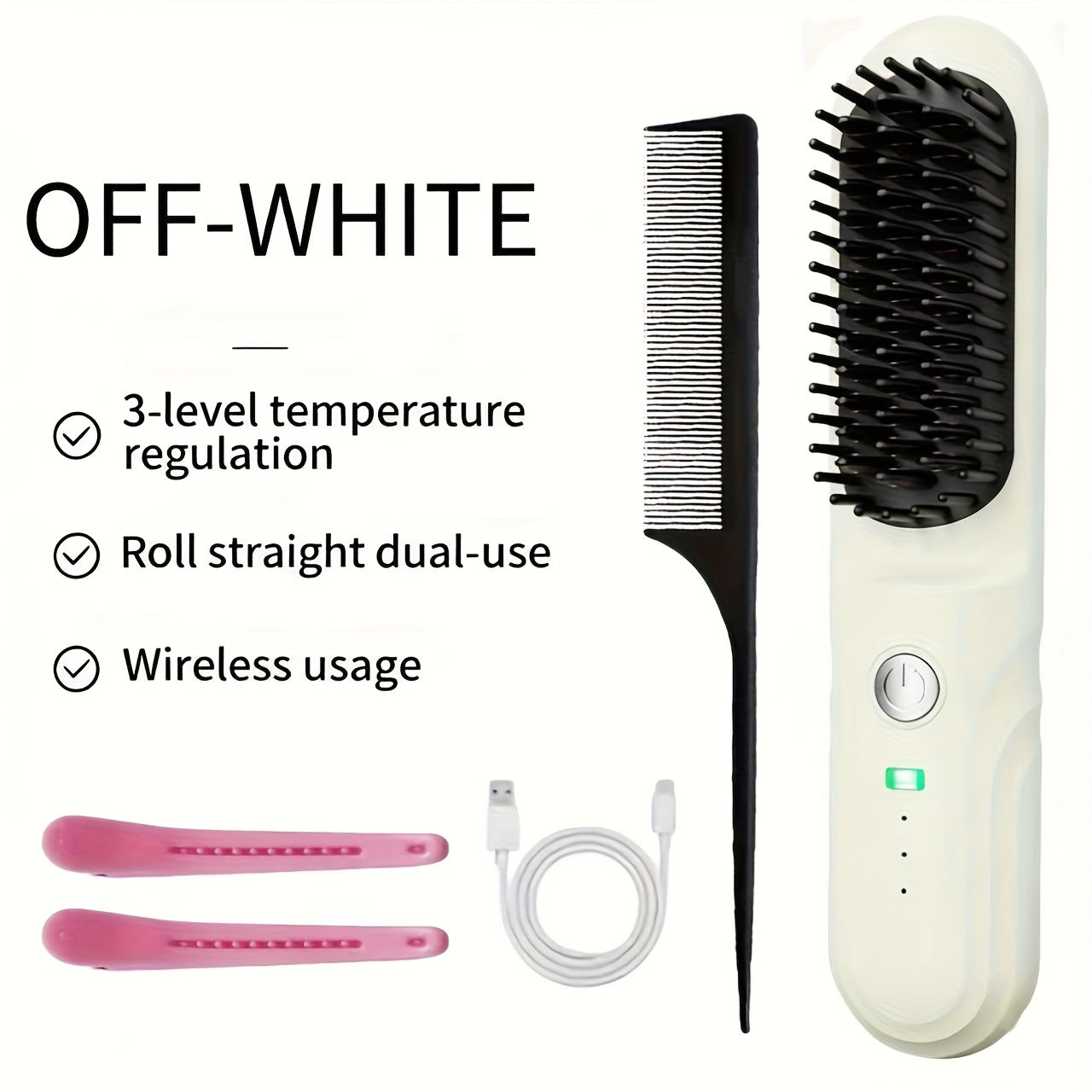 Wireless Hair Straightener Comb - Portable Cordless Straightening Brush with 3-Min Fast Heat, 3 Temp Settings 170-190°C, Negative Ion Technology, 3D Comb Design, Lightweight Travel Hair Straightener