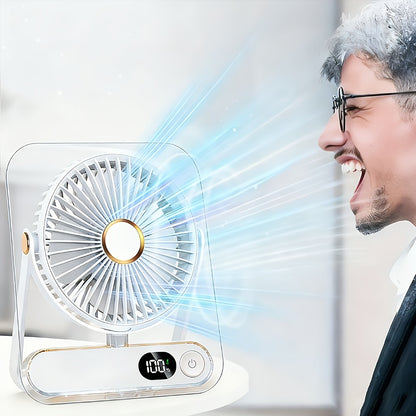Portable USB Desktop Fan 3000mAh Battery, Ultra-Quiet 5-Speed Foldable Fan with 180° Adjustable Tilt and Digital Power Display, Small Personal Cooling Fan for Home, Office and Travel