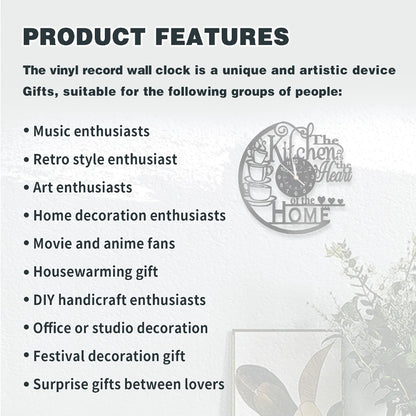 Coffee Vinyl Record Wall Clock Silent, Decorative Coffee Cup Design Clock for Kitchen Living Room Bedroom, Unique Home Decor Gift for Coffee Lovers Christmas Birthday