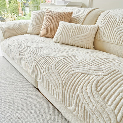 Stretch Velvet Sofa Cover Non-Slip | Plush Shu Velveteen Couch Slipcover, Modern Luxury Pet Friendly Machine Washable, 2 3 4 Seat, Armrest & Pillowcase, Living Room Bedroom Office