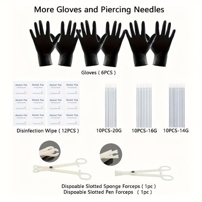 Piercing Kit Stainless Steel Random Set – Nose Bone Ear Tragus Lip Belly Button Eyebrow Piercing Needle Tools with Stainless Steel Jewelry, Trendy Body Piercing Accessories for Men and Women