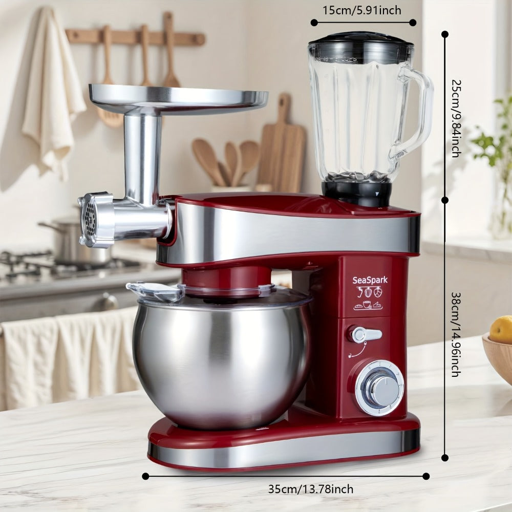Stand Mixer 6-in-1 400W with 6.3QT Stainless Steel Bowl – 6-Speed & Pulse Tilt-Head Kitchen Mixer with Dough Hook Beater Whisk Juicer Meat Grinder Noodle Press | Electric Food Mixer Black Red Purple Silver