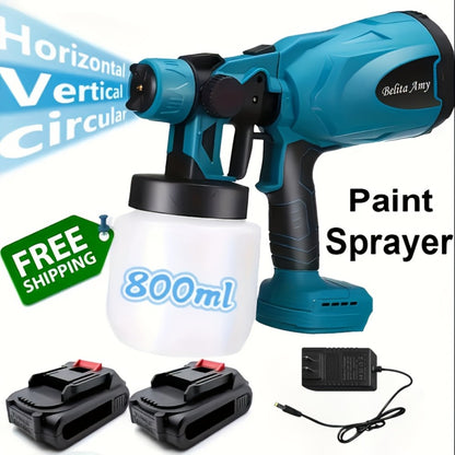 HVLP Paint Sprayer Electric Spray Gun with 3 Spray Patterns & 27oz Container – Cordless Airless Sprayer for House Painting, Furniture, Cabinets, Fence, Walls, Doors, Car DIY Projects