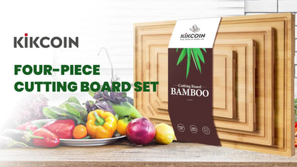 Bamboo Cutting Board Set 4-Piece Extra Large – Heavy Duty Chopping Boards with Juice Grooves for Meat, Vegetables & Cheese | Essential Kitchen Tools | Mother’s Day & Holiday Gift