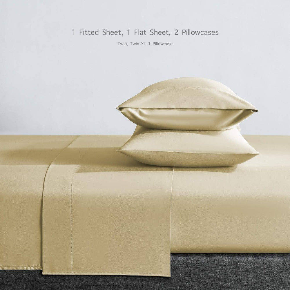 Microfiber Bed Sheet Set 4pcs Twin – Ultra Soft Breathable Cooling Hotel Luxury Sheets, Deep Pocket Easy Fit Wrinkle-Free Bedding, 6 Colors – Peach Yellow Navy Beige Spa Blue Black