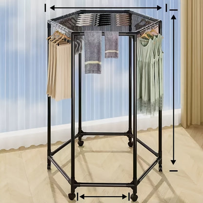 Rotating Clothes Rack Freestanding Vertical Clothing Hanging Rack Space Saving Laundry Rack with Mesh Bag Black White Rotatable Garment Rack for Small Apartment Bedroom Closet