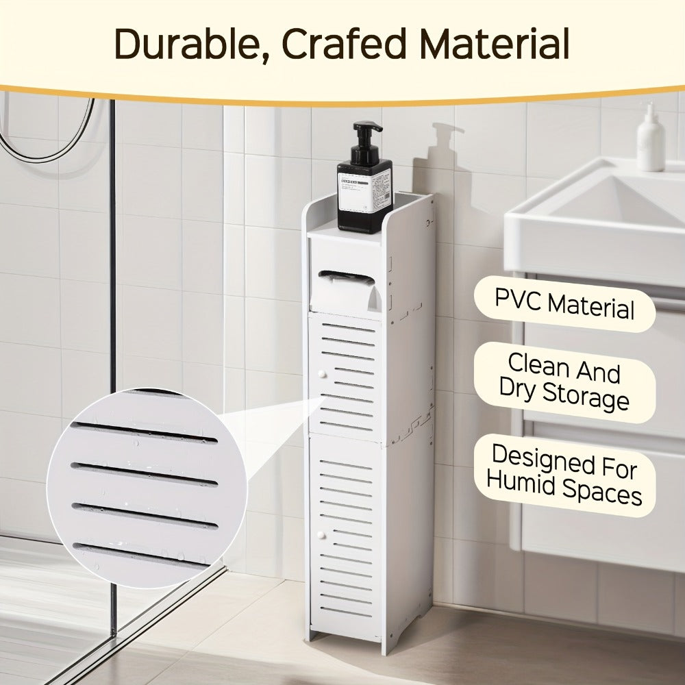 Slim Bathroom Storage Cabinet – PVC Toilet Paper Holder & Organizer for Small Spaces, Easy Assembly, Multi-Room Use, Bedroom & Living Room