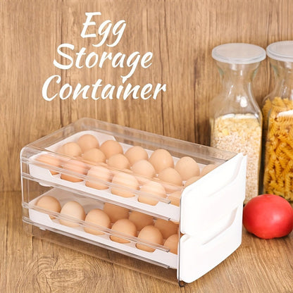 Egg Holder for Fridge 2-Tier Stackable Clear Plastic Egg Storage Container Organizer with Handles Holds 36 Eggs for Kitchen Refrigerator Home Pantry