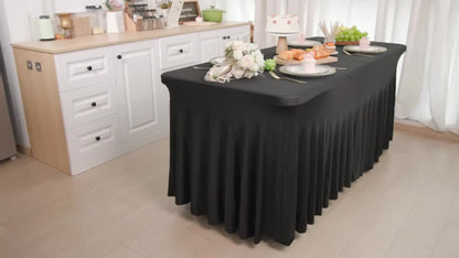 Tablecloth with Skirt for Rectangular Tables – Anti-Wrinkle Table Cover in Black, White & Red, Elegant Table Skirt for Wedding, Birthday, Christmas, Halloween, Thanksgiving & Party Events, 1 or 2 Pack