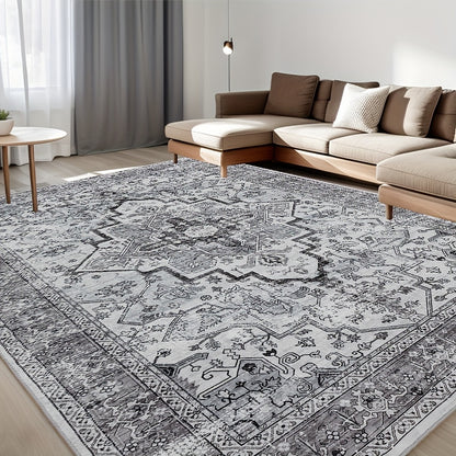Bohemian Area Rug Ultra-Soft Non-Slip Washable Retro Foldable Carpet for Living Room Bedroom in Beige and Grey Multiple Sizes