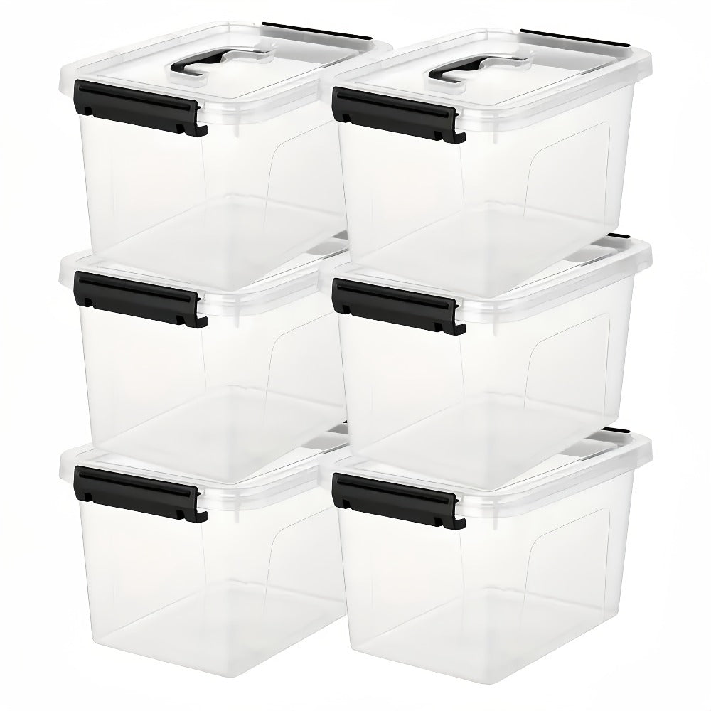 6-Pack Clear Storage Boxes with Latches & Lids – 6 Quart Stackable Plastic Organizer Containers for Home, Bedroom, Bathroom & Kitchen