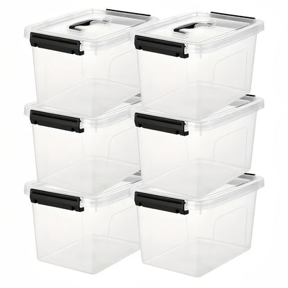 6-Pack Clear Storage Boxes with Latches & Lids – 6 Quart Stackable Plastic Organizer Containers for Home, Bedroom, Bathroom & Kitchen
