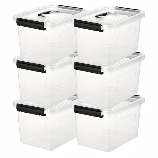6-Pack Clear Storage Boxes with Latches & Lids – 6 Quart Stackable Plastic Organizer Containers for Home, Bedroom, Bathroom & Kitchen