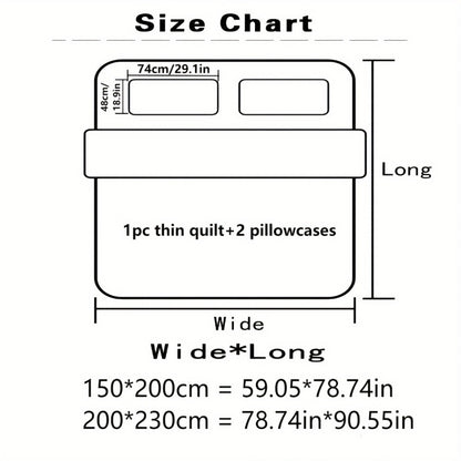 Summer Cooling Quilt Set 3-Piece, Skin-Friendly Thin Comforter with Embossed Print, Soft Breathable Four-Season Lightweight Quilt + 2 Pillowcases for Bedroom Hotel Sofa Single Double Full
