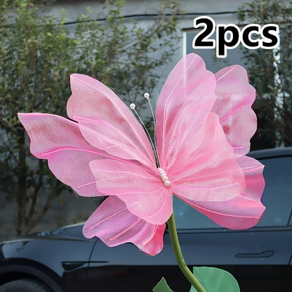 3D Artificial Butterfly Decorations 2pcs – Realistic Featherless Fake Butterflies for Wedding, Home, Garden & Party Decor | No Electricity Required | All-Season Indoor Outdoor Holiday Accent