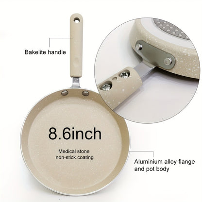 Non-Stick Cookware Set 5-Piece Beige – Pumice Stone Coating Egg Frying Pan Pancake Skillet with Kitchen Utensils | Aluminum Induction Compatible Home Cooking Set for Eggs Pancakes & Breakfast