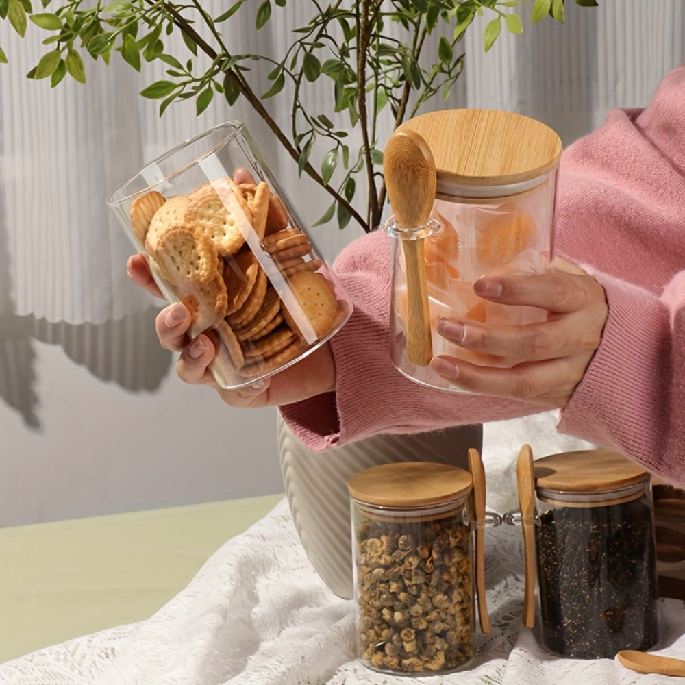 Overnight Oats Jars with Bamboo Lids & Spoons, 500ml Glass Meal Prep Containers — Dessert Bowl Set for Chia Pudding, Salad, Cereal, Yogurt & Sourdough Starter | 4 or 6 Pack