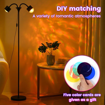 Ocean Wave Projector Lamp Double Head RGB Mood Light - 360° Rotation 3D Ripple Effect DIY Colors USB Remote Control for Bedroom Living Room Party Decor (Black)
