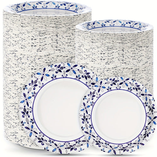 Disposable Paper Plates 300 Pack 9 Inch Heavy Duty & 7 Inch Soak Proof Leaf Print for Party Family Gatherings Everyday Use