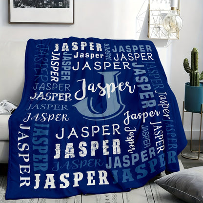 Personalized Flannel Blanket 280GSM Custom Name - Soft All-Season Throw Blanket for Home Picnic Travel, Cozy Polyester Gift Blanket Multi-Color Options