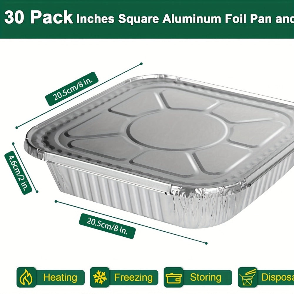Aluminum Foil Pans 8x8 Inch 30 Pack with Lids Disposable Square Cake Pans – Baking Cooking Freezing & Meal Prep Containers, Stackable Foil Baking Pans for Brownies Lasagna