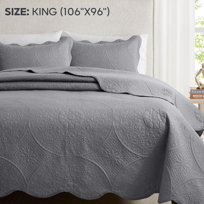 Quilted Bedspread Set 3 Piece – Soft Floral Coverlet with Pillow Shams, Lightweight Breathable Quilt for Bedroom & Guest Room, All Season Bed Cover