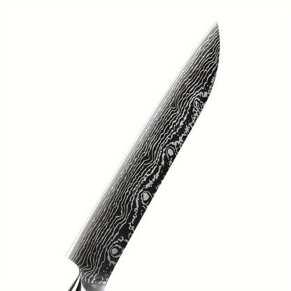 Kitchen Knife Set 7-Piece Damascus Pattern Stainless Steel with Universal Knife Block Holder – Chef Knife, Fruit Knife & Safety Knives Included, Non-Slip Handle