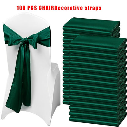 100pcs Satin Chair Sashes Bows for Wedding Banquet Party Event Decoration – 13 Colors, 18×275cm