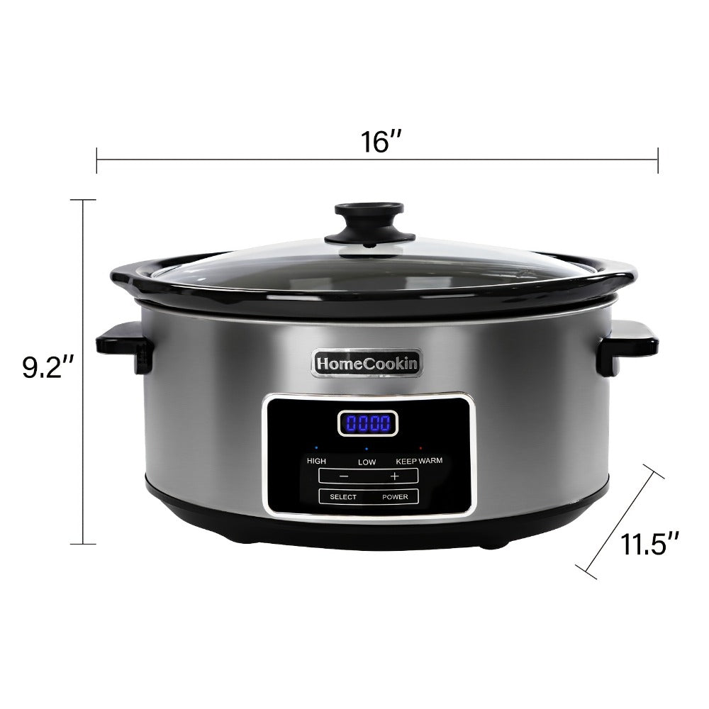 Digital Slow Cooker 6 & 7 Quart Programmable with Non-stick Ceramic Bowl, Countdown Timer & Keep Warm – Oval Glass Lid Crock Pot for Family Meals Soups Stews Holiday Cooking